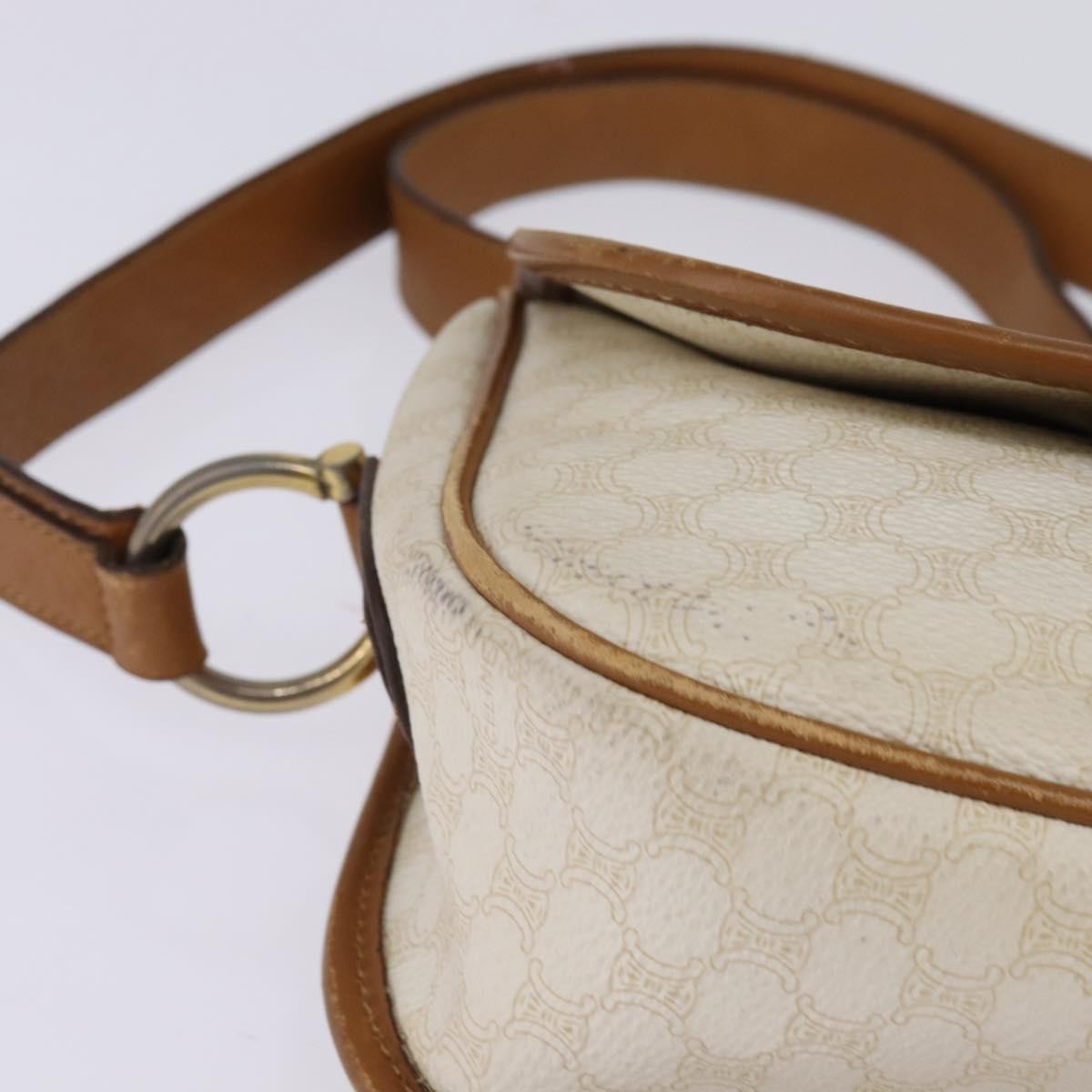 Celine Vintage Macadam Shoulder Bag Canvas and Leather, ECRU, CANVAS, Shoulder bag