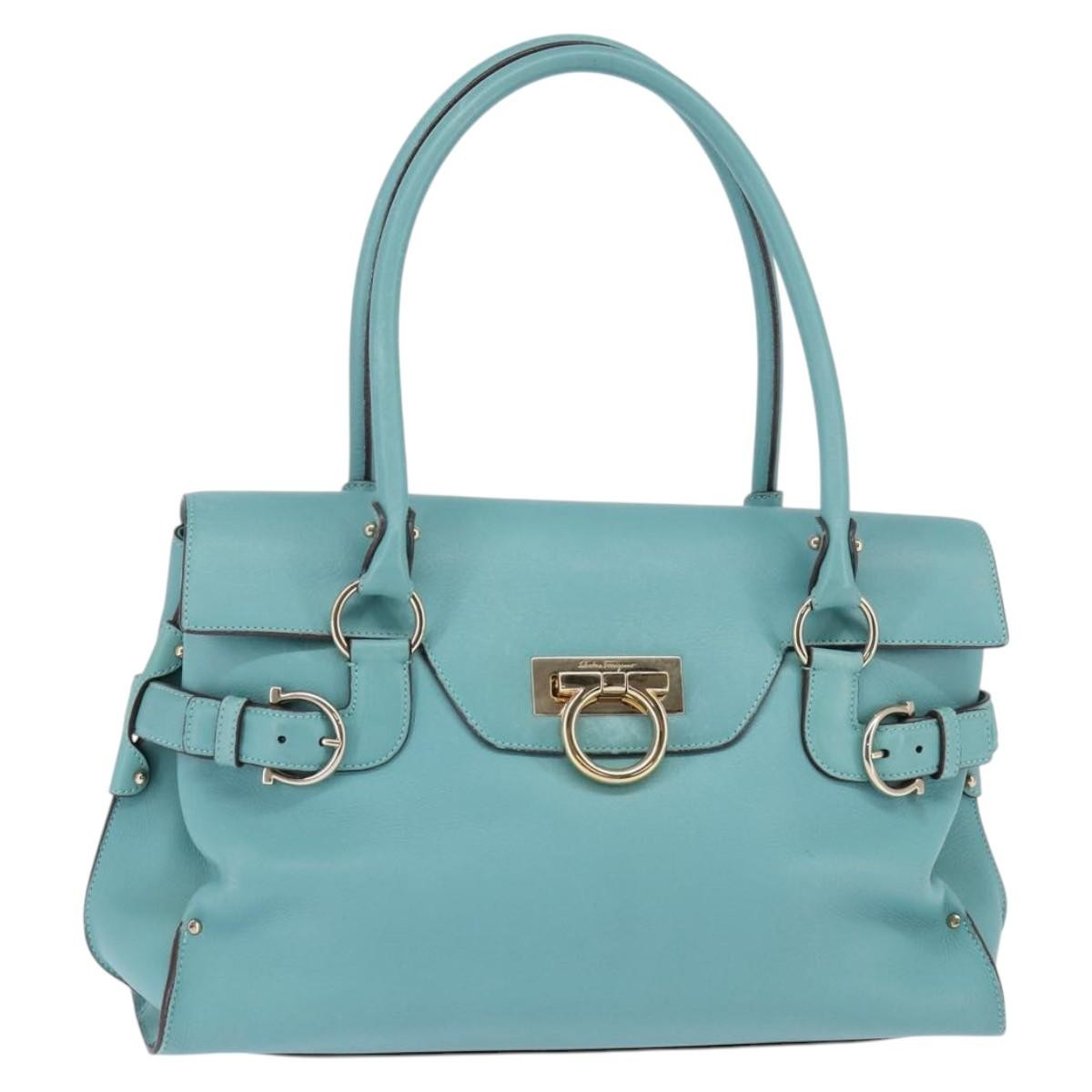 Salvatore Ferragamo Virna Satchel Leather, BLUE, LEATHER, Handbag