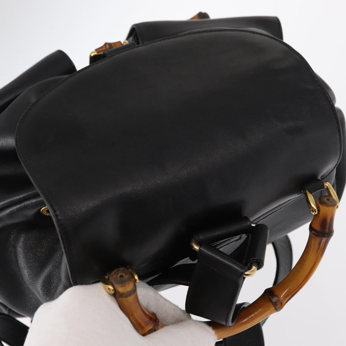 Gucci Vintage Bamboo Backpack Leather, BLACK, LEATHER, Backpack