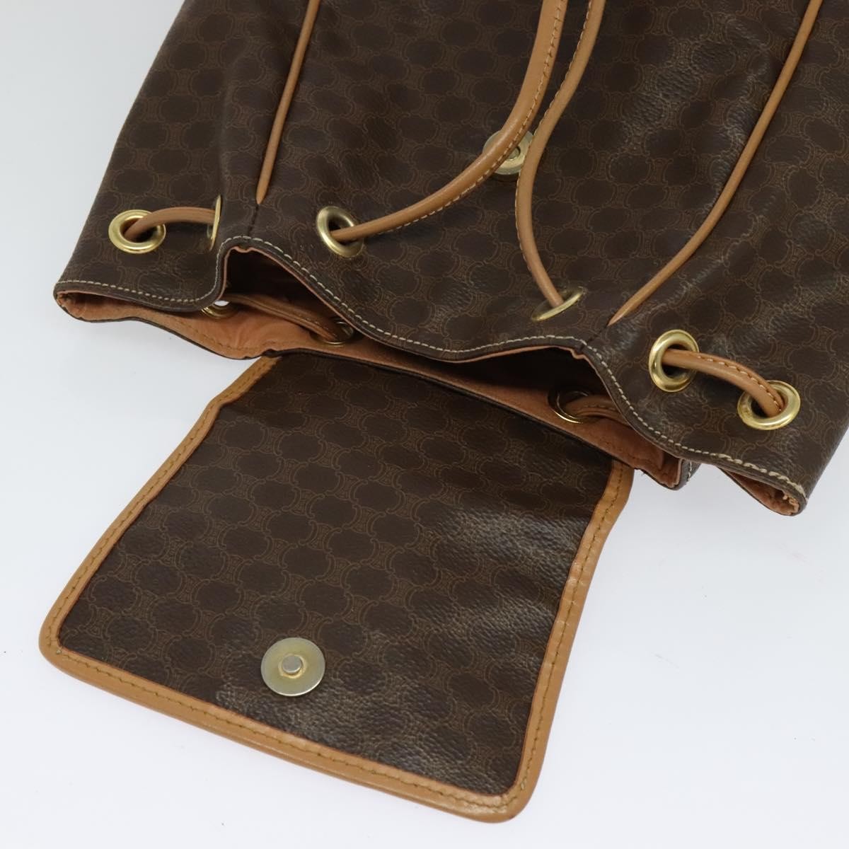 Celine Vintage Macadam Backpack Canvas and Leather, Brown, Canvas, Backpack