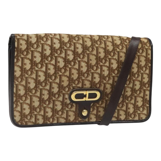 Christian Dior Vintage Trotter Flap Shoulder Bag Canvas, BROWN, CANVAS, Shoulder bag