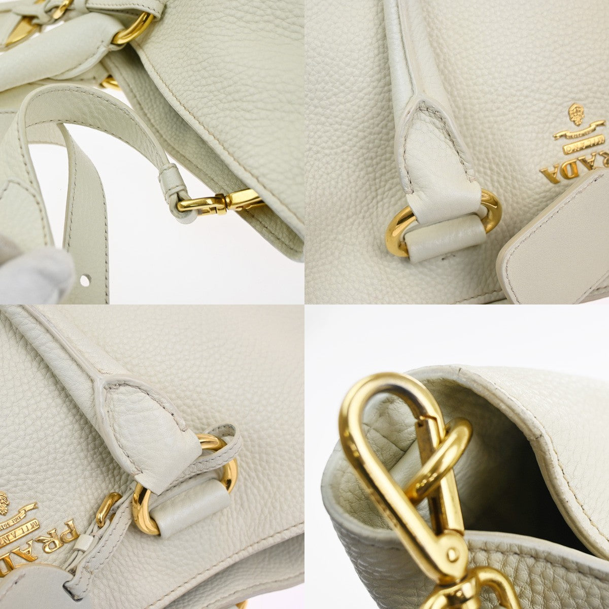 Prada Convertible Shopper Tote Vitello Daino, WHITE, LEATHER, Tote bag