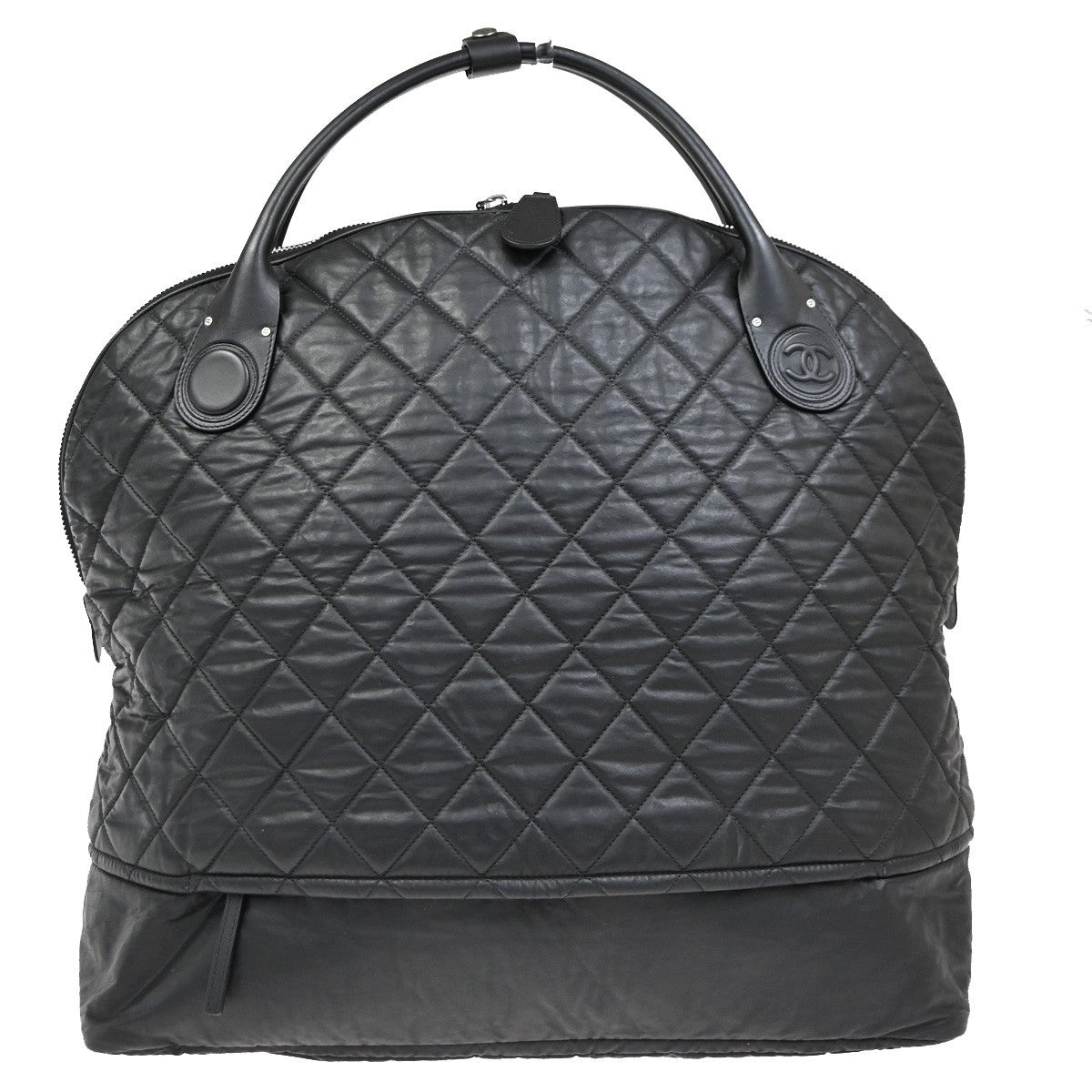 Chanel Horizontal Sport Weekender Bag Quilted Coated Canvas, BLACK, NYLON, Travel bag