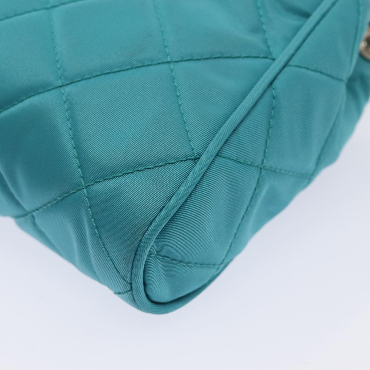 Prada Pushlock Chain Flap Bag Quilted Tessuto, Turquoise, Nylon, Shoulder Bag
