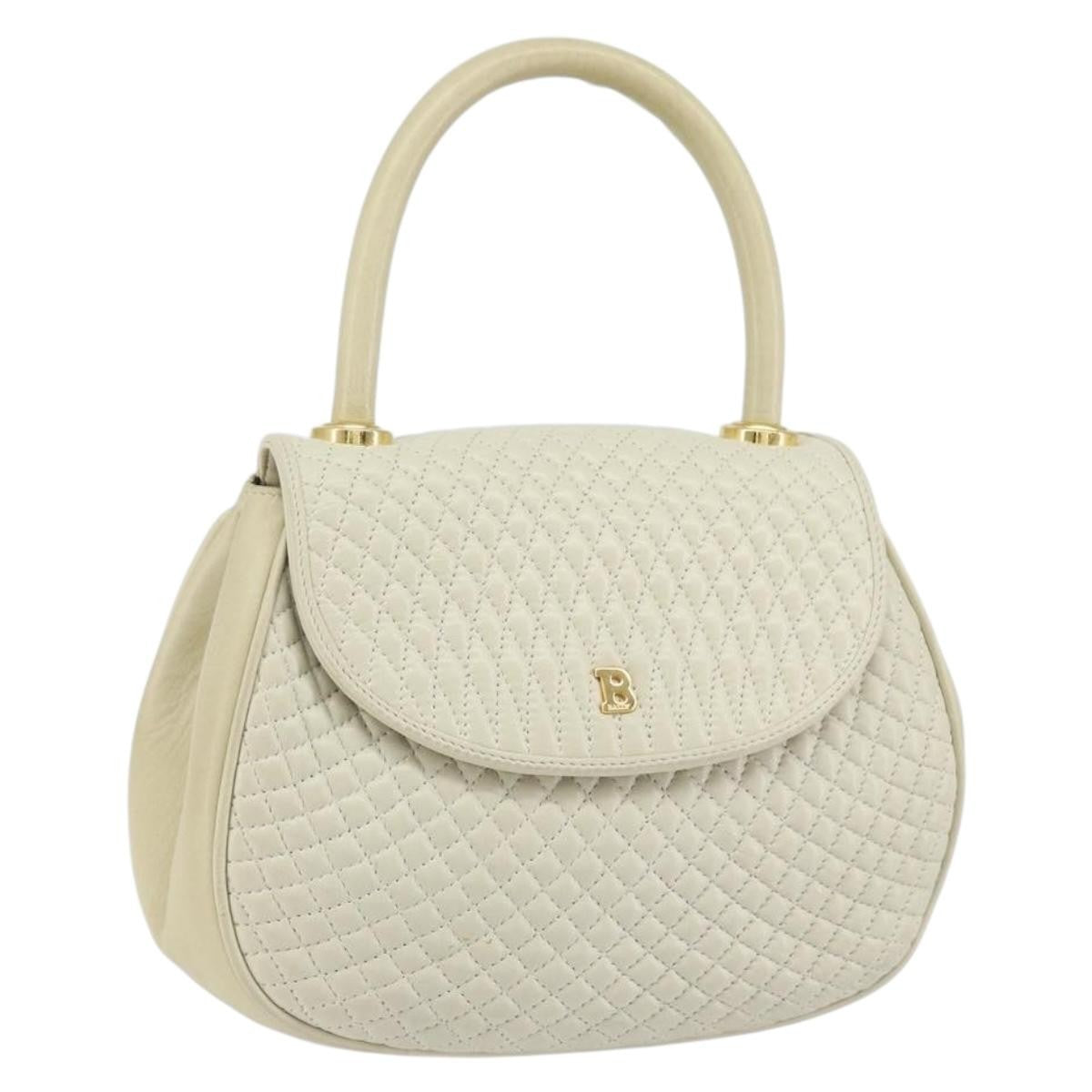 Bally Vintage Handbag Quilted Leather, White, Leather, Handbag