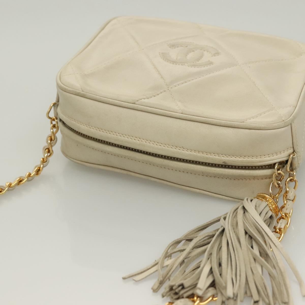 Chanel Vintage Diamond CC Camera Bag Quilted Lambskin, BEIGE, LEATHER, Shoulder bag
