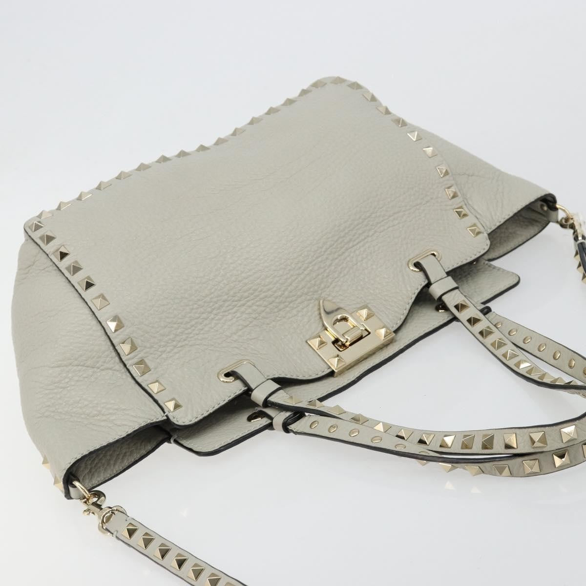 Valentino Garavani Rockstud Tote Textured Leather, Gray, Leather, Tote Bag