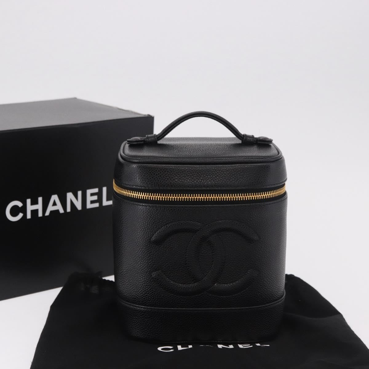 Chanel Vintage Timeless Cosmetic Case Caviar, Black, Leather, Handbag
