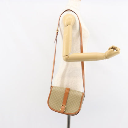 Celine Vintage Macadam Shoulder Bag Canvas and Leather, BEIGE, CANVAS, Shoulder bag