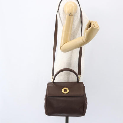 Celine Circle Logo Handbag Leather, BROWN, LEATHER, Handbag