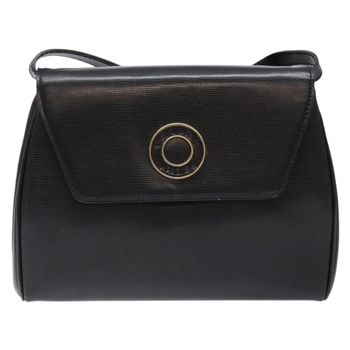 Celine Vintage Circle Logo Crossbody Bag Leather, BLACK, LEATHER, Crossbody bag