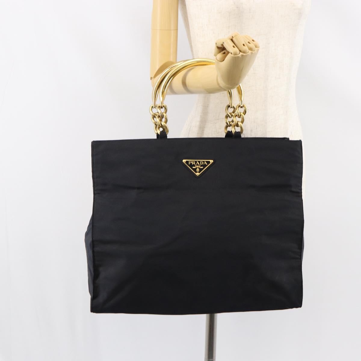 Prada Metal Handles Tote Tessuto, BLACK, NYLON, Tote bag