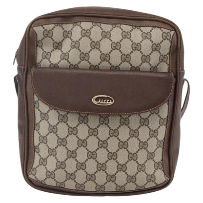 Gucci Front Pocket Messenger Bag GG Canvas with Leather, BEIGE, CANVAS, Shoulder bag