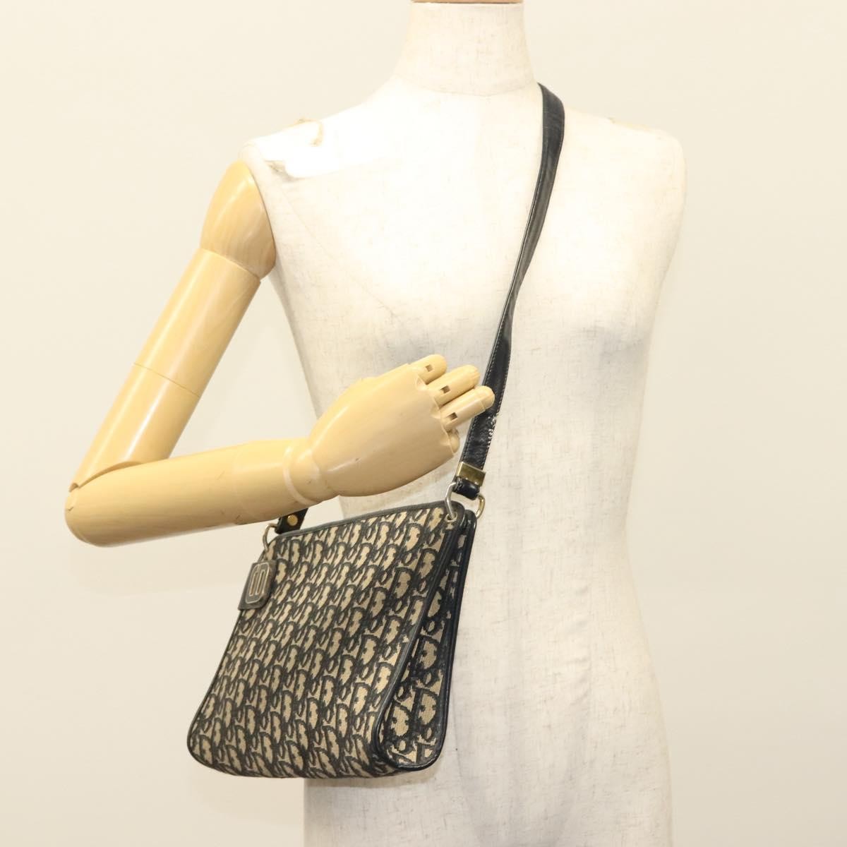 Christian Dior Vintage Trotter Shoulder Bag Canvas, NAVY, CANVAS, Shoulder bag