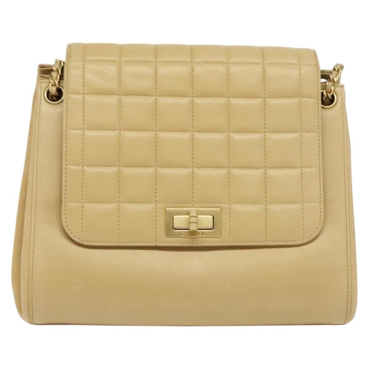 Chanel Chocolate Bar Accordion Reissue Flap Bag Quilted Lambskin, BEIGE, LEATHER, Shoulder bag