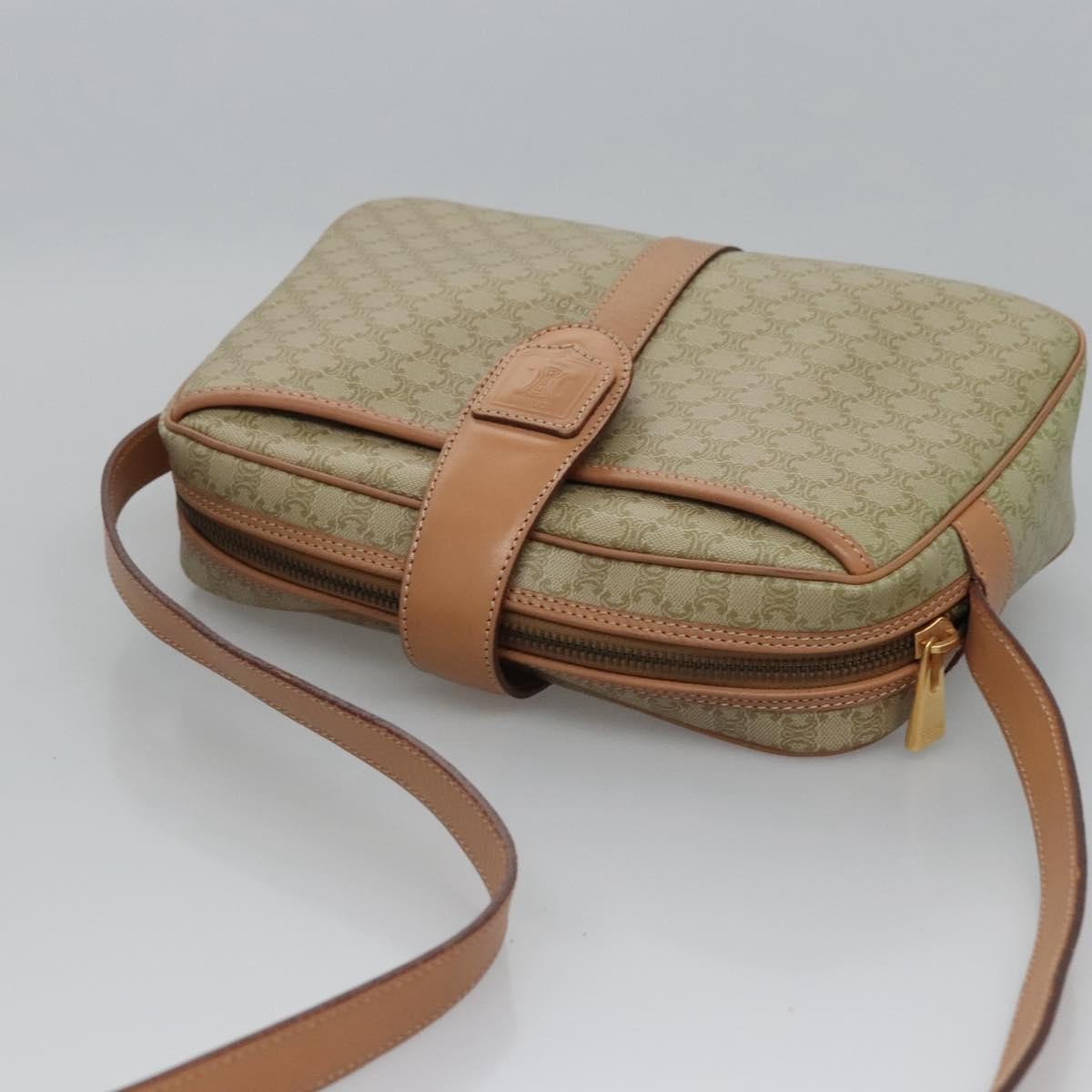 Celine Vintage Macadam Shoulder Bag Canvas and Leather, BEIGE, CANVAS, Shoulder bag