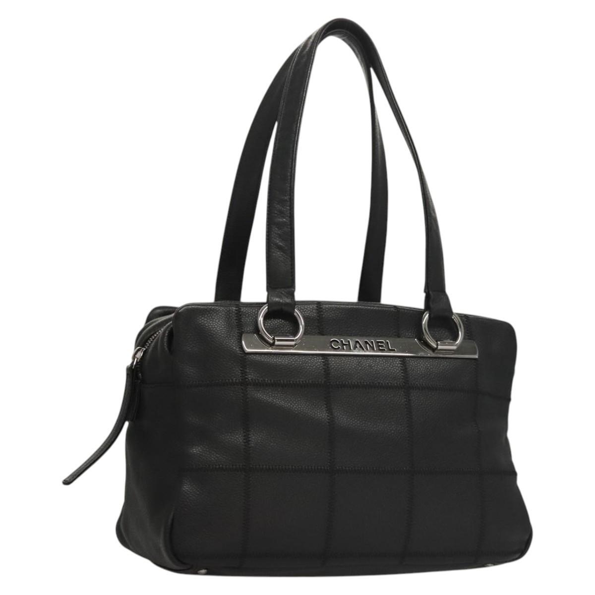 Chanel Chocolate Bar Shoulder Bag Calfskin, BLACK, LEATHER, Shoulder bag