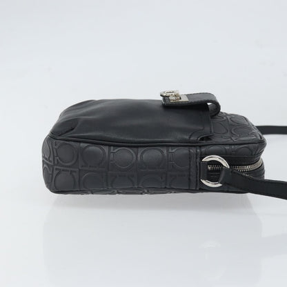 Salvatore Ferragamo Gancini Shoulder Bag Leather, BLACK, LEATHER, Shoulder bag