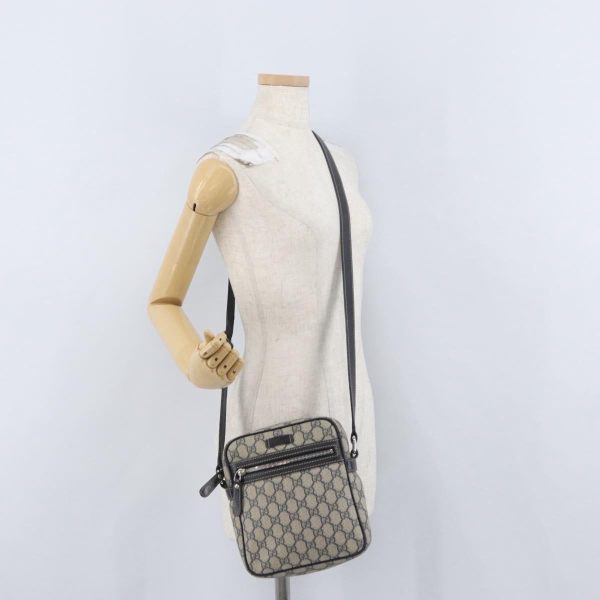 Gucci Front Zip Messenger GG Coated Canvas, NAVY, CANVAS, Shoulder bag