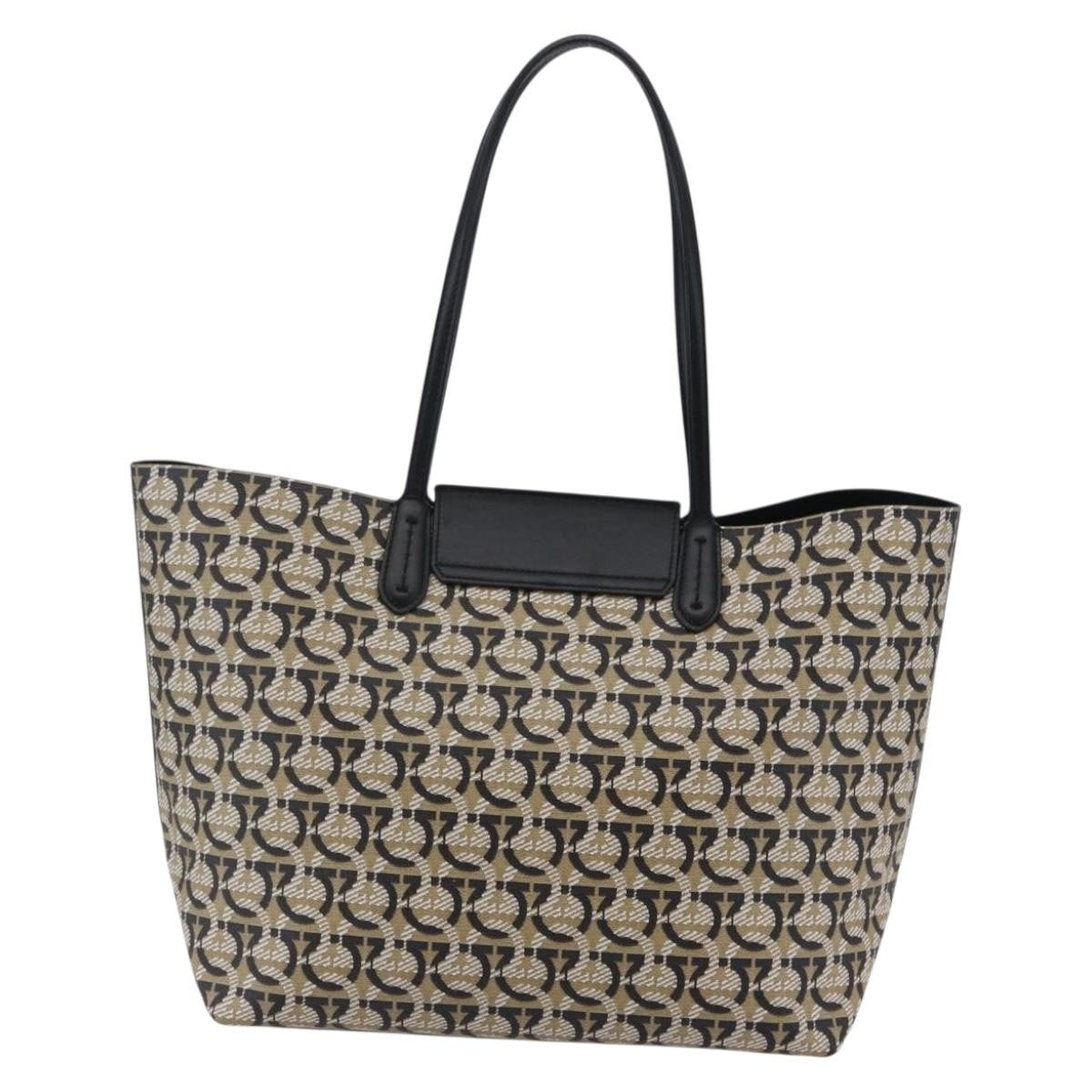 Salvatore Ferragamo Gancini Travel Tote Gancini Jacquard, BEIGE, CANVAS, Tote bag