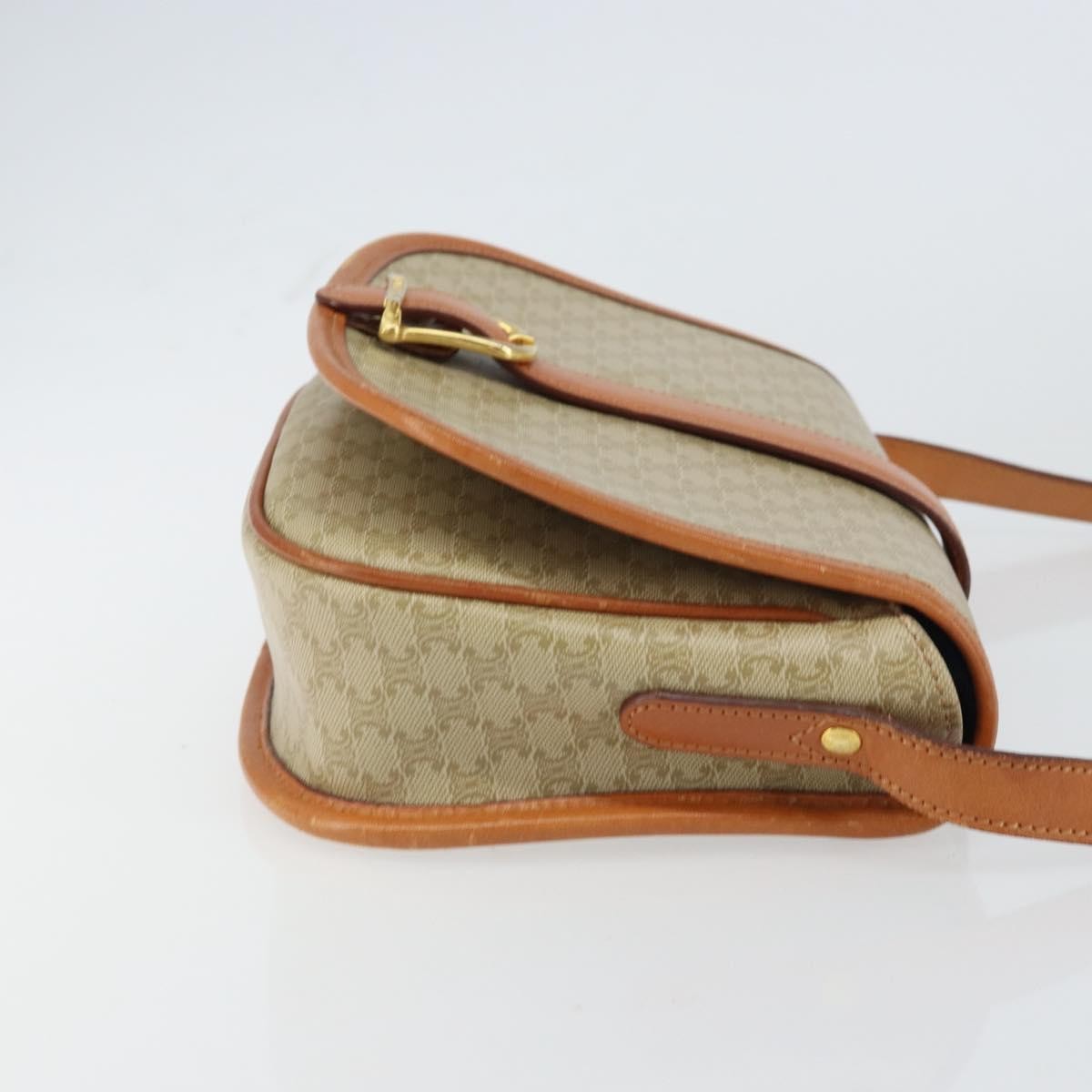 Celine Vintage Macadam Shoulder Bag Canvas and Leather, BEIGE, CANVAS, Shoulder bag