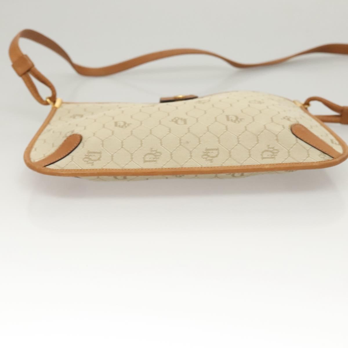 Christian Dior Vintage Honeycomb Shoulder Bag Canvas and Leather, BEIGE, CANVAS, Shoulder bag