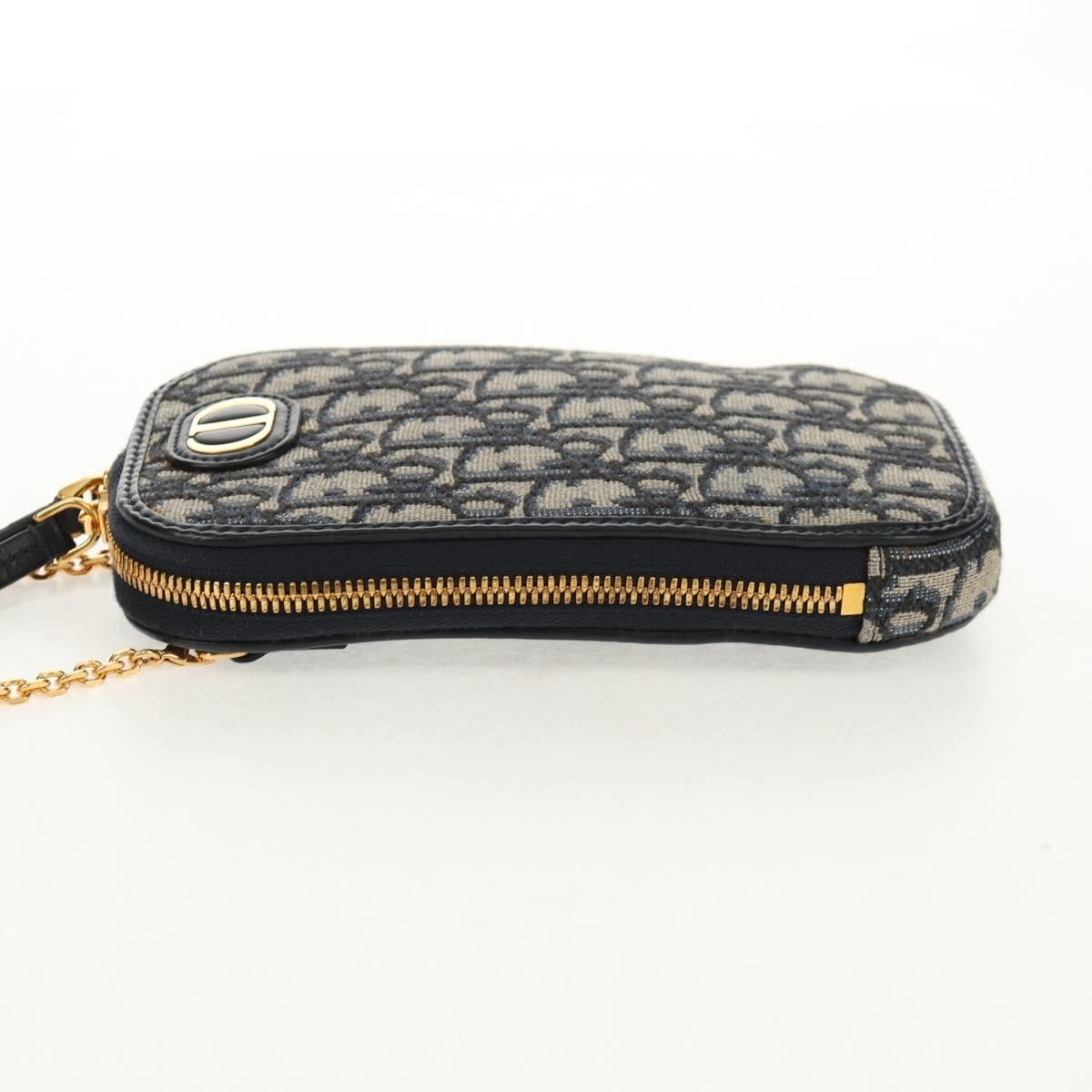 Christian Dior 30 Montaigne Phone Holder on Chain Oblique Canvas, NAVY, CANVAS, Clutche & pouche