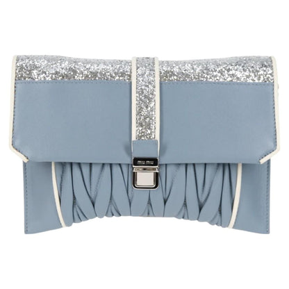 Miu Miu Madras Chain Clutch Matelasse Leather with Glitter, BLUE, LEATHER, Shoulder bag