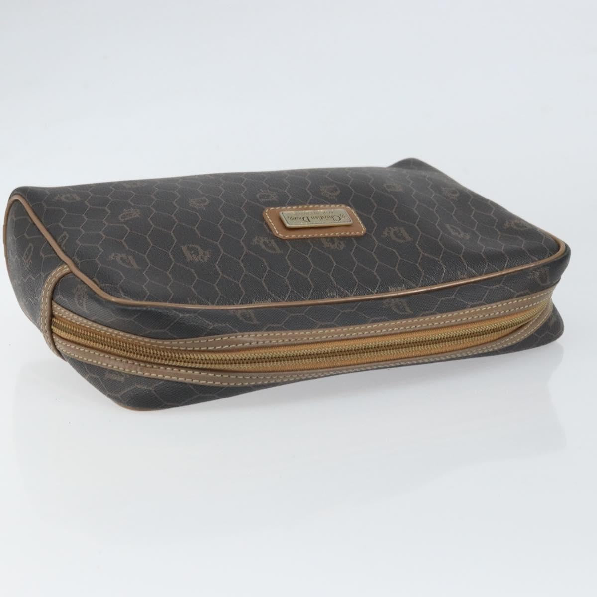 Christian Dior Vintage Honeycomb Zip Pouch Canvas and Leather, BLACK, CANVAS, Clutche & pouche