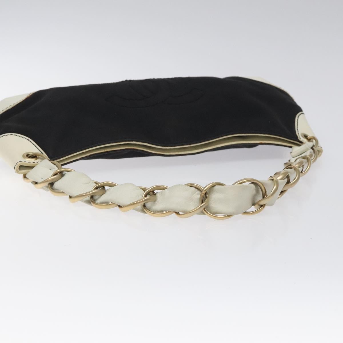 Chanel Vintage Olsen CC Chain Shoulder Bag Canvas and Leather, BLACK, CANVAS, Shoulder bag