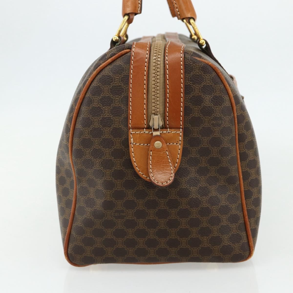 Celine Vintage Macadam Boston bag Canvas and Leather, Brown, Canvas, Travel Bag