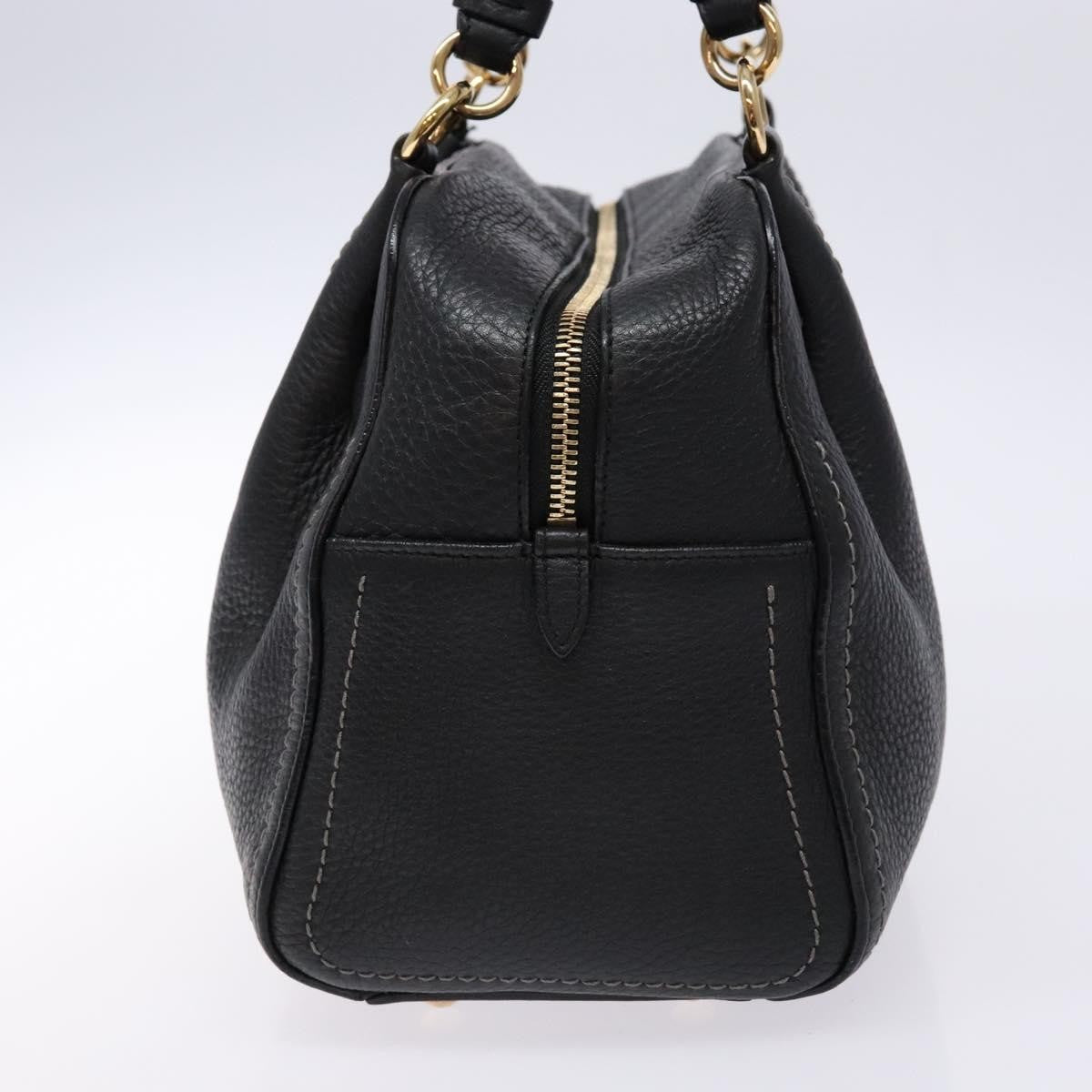 Salvatore Ferragamo Gancini handbag Leather, BLACK, LEATHER, Handbag