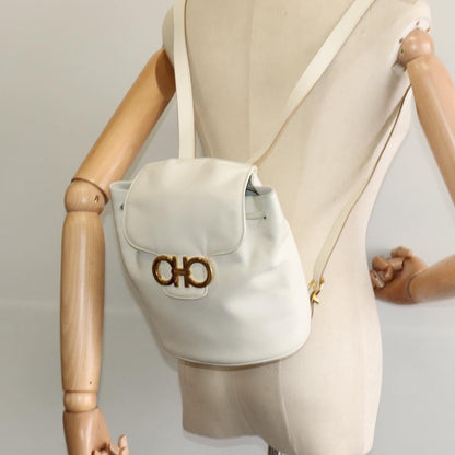 Salvatore Ferragamo Gancini Flap Drawstring Backpack Leather, WHITE, LEATHER, Backpack