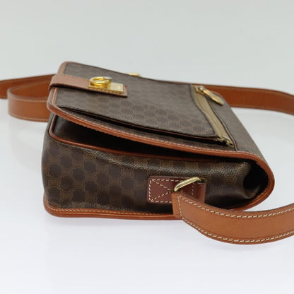 Celine Vintage Macadam Shoulder Bag Canvas and Leather, Brown, Canvas, Shoulder Bag
