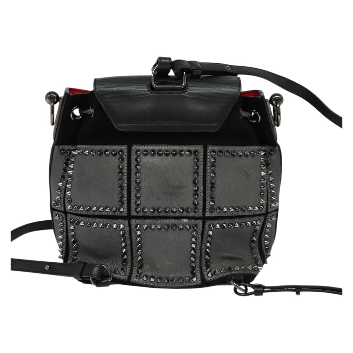 Christian Louboutin Lucky L Convertible Backpack Spiked Leather and Suede, BLACK, LEATHER, Backpack