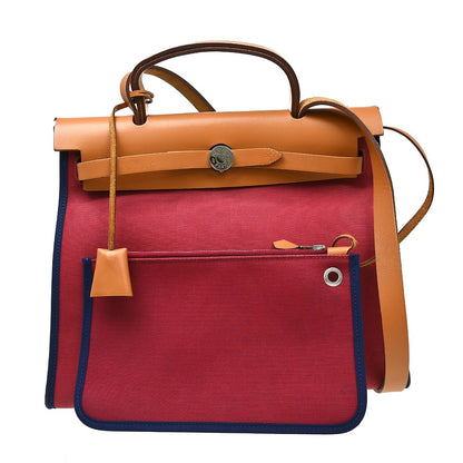 Hermes Herbag Zip Leather and Toile, Multicolour, Canvas, Handbag