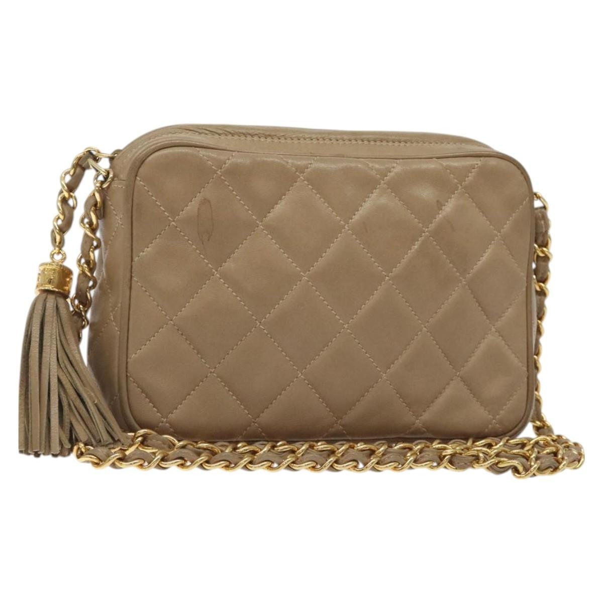 Chanel Vintage Camera Tassel Bag Lambskin, BEIGE, LEATHER, Crossbody bag