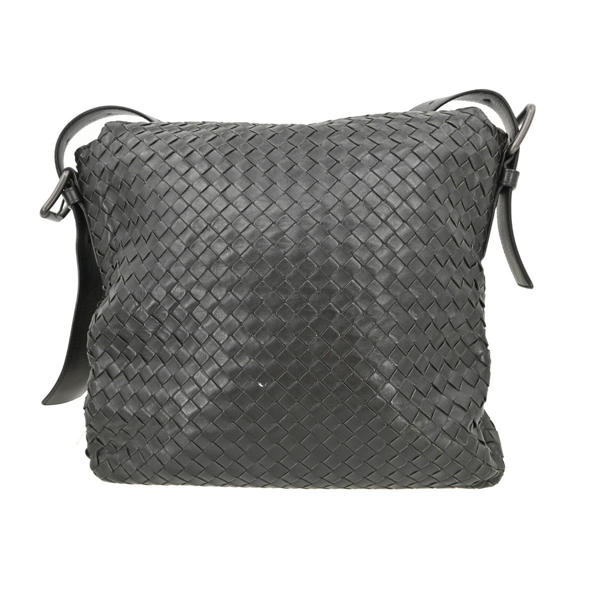 Bottega Veneta Square Flap Messenger Bag Intrecciato Nappa, BLACK, LEATHER, Shoulder bag