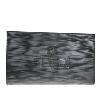 Fendi FENDI Logo Clutch Leather, BLACK, LEATHER, Clutche & pouche