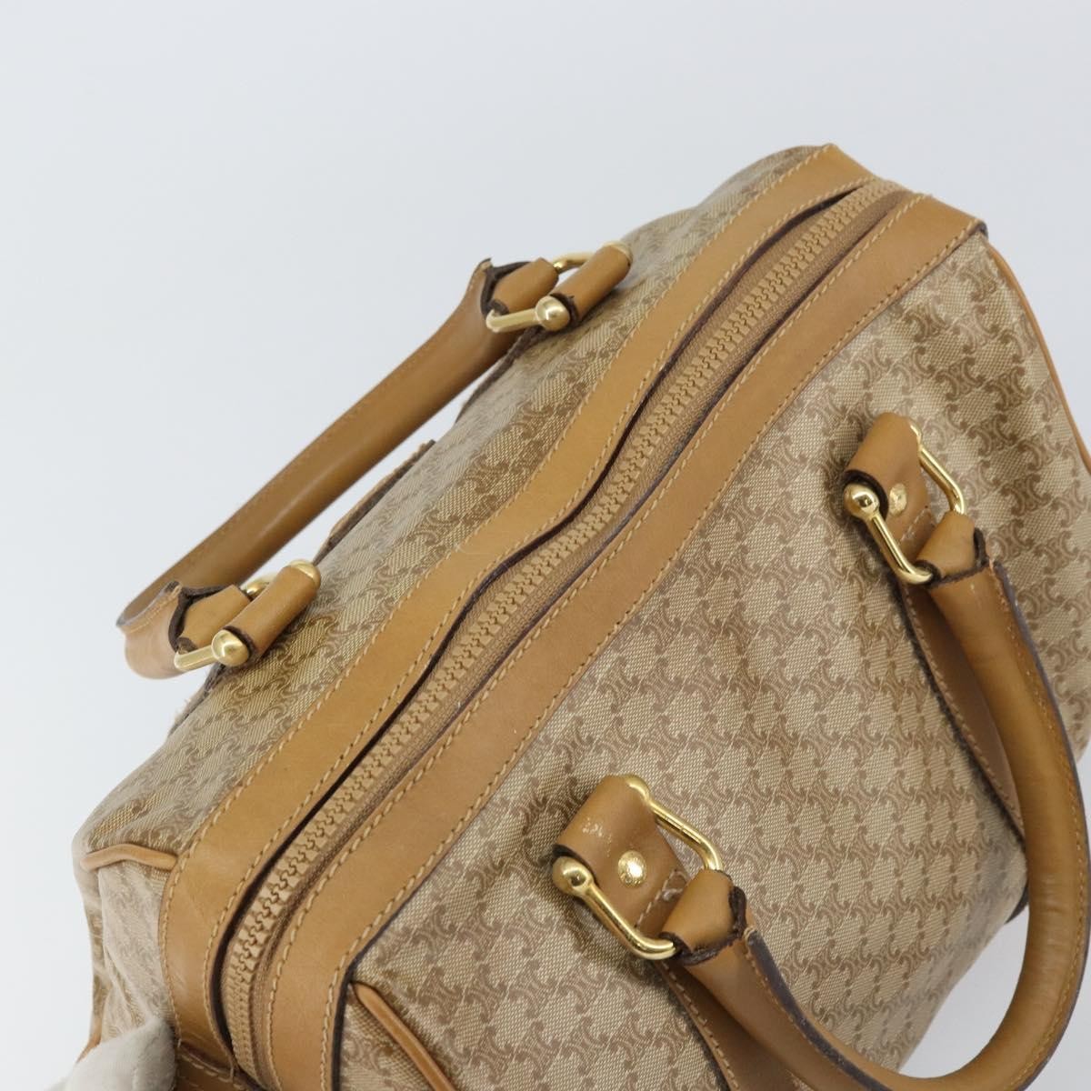 Celine Vintage Macadam Handbag Canvas and Leather, BEIGE, CANVAS, Handbag