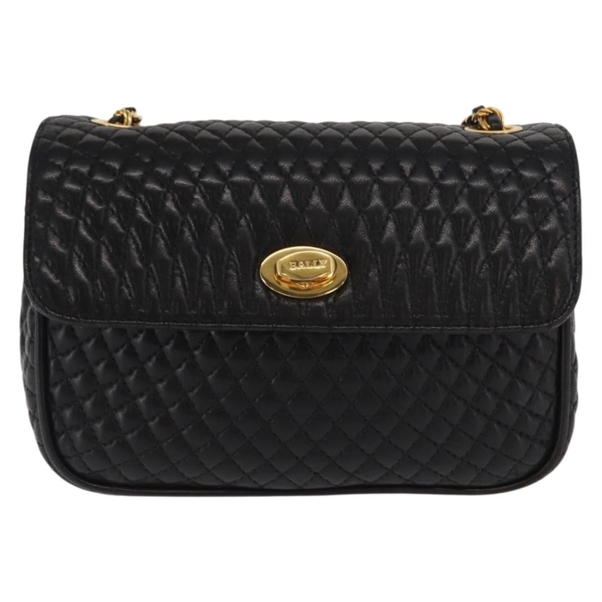 Bally Vintage Chain Shoulder Bag Quilted Leather, BLACK, LEATHER, Shoulder bag