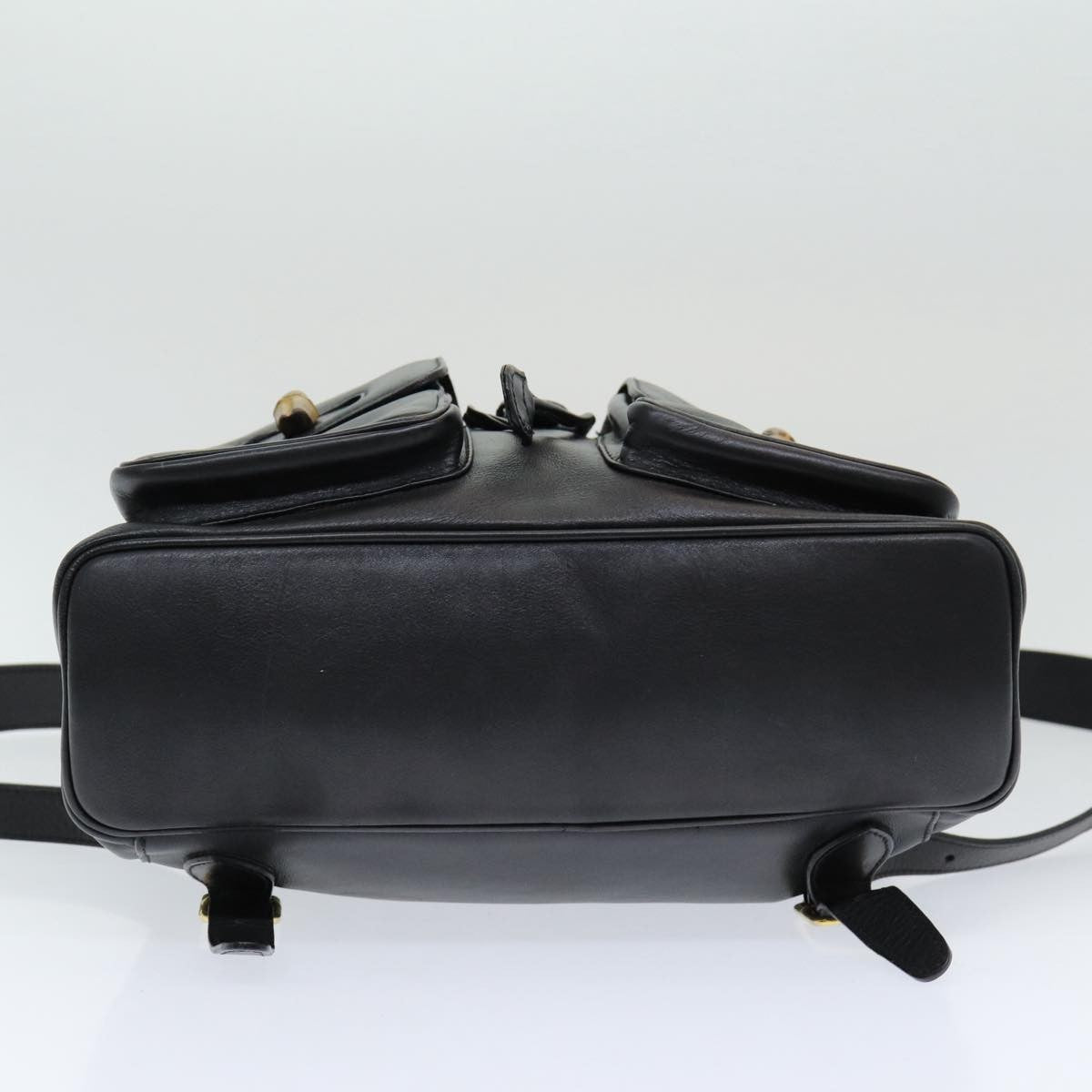 Gucci Vintage Bamboo Backpack Leather, Black, Leather, Backpack