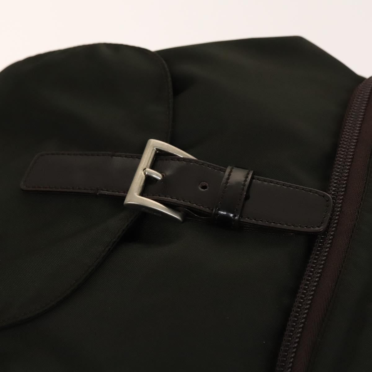 Prada Front Pocket Buckle Backpack Nylon, Khaki, Nylon, Backpack