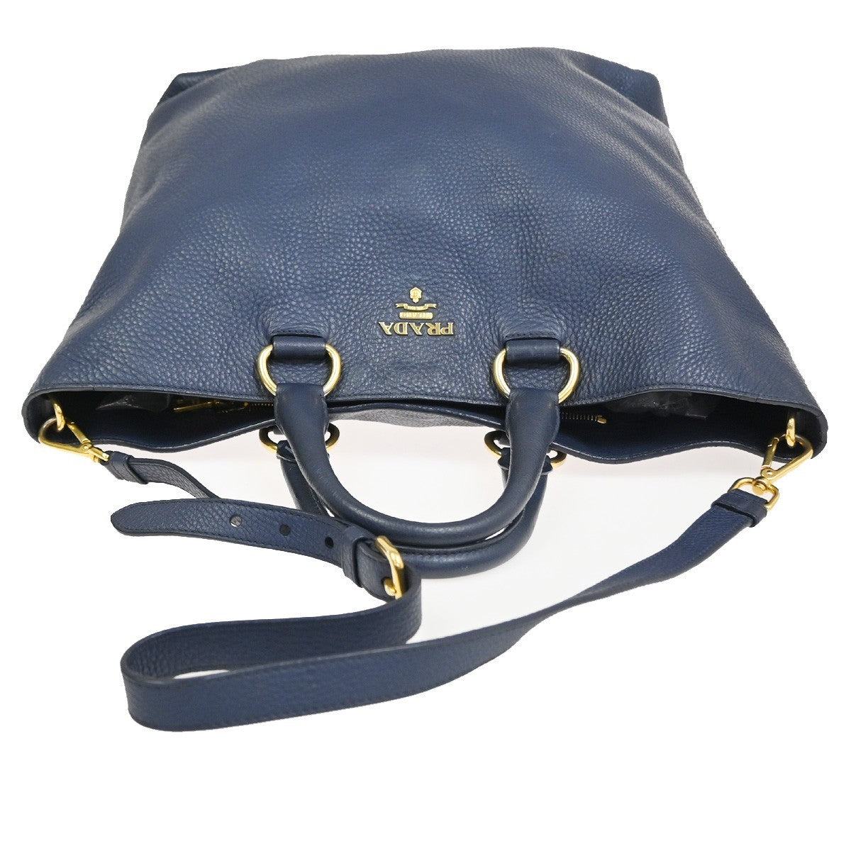 Prada Shopping Tote Vitello Daino, Navy, Leather, Tote Bag