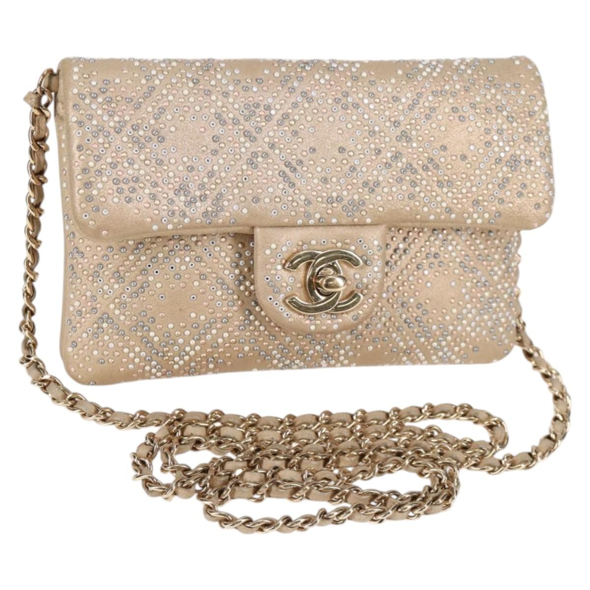 Chanel Mineral Nights Shoulder Bag Strass Embellished Leather, GOLD, LEATHER, Shoulder bag