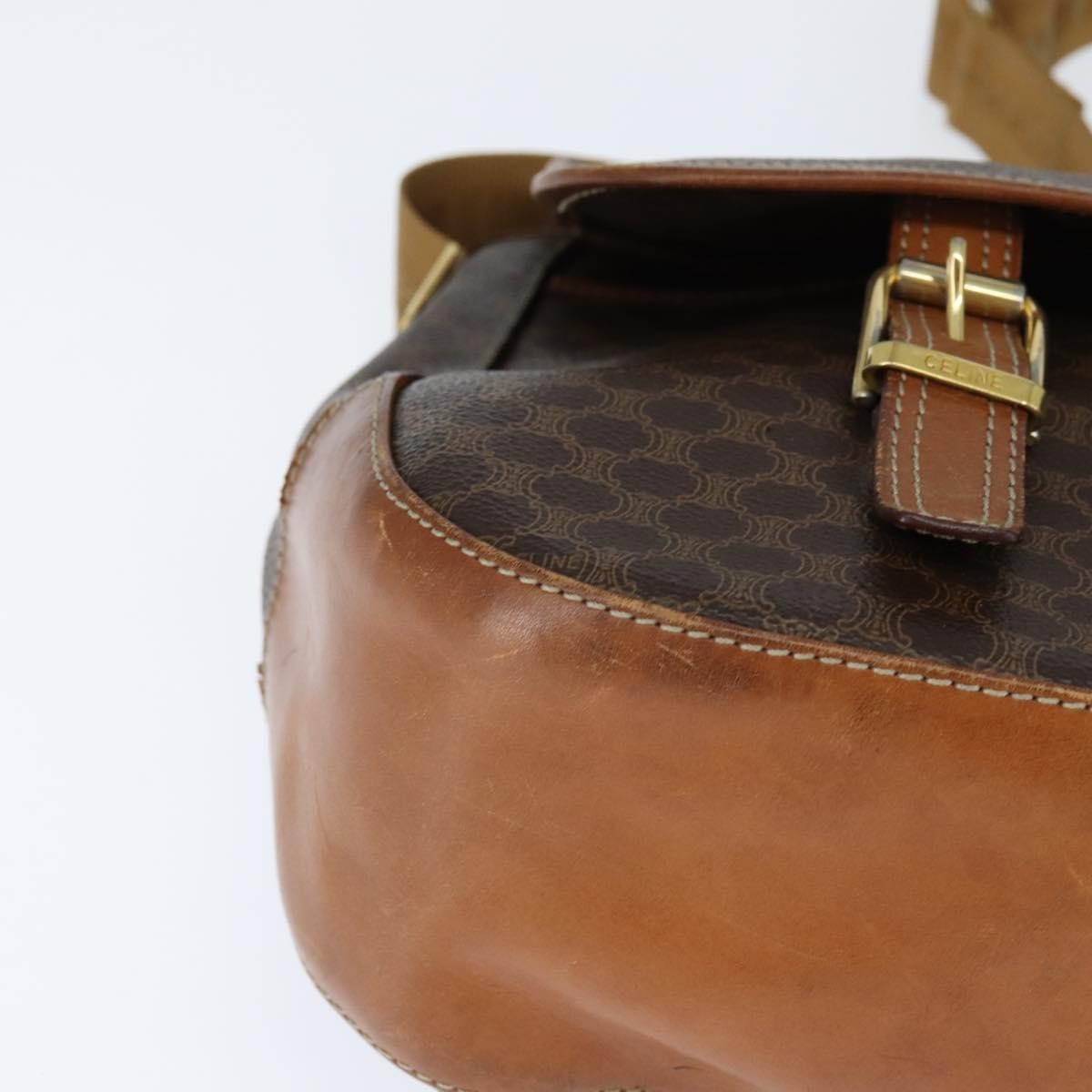 Celine Vintage Macadam Shoulder Bag Canvas and Leather, BROWN, CANVAS, Shoulder bag