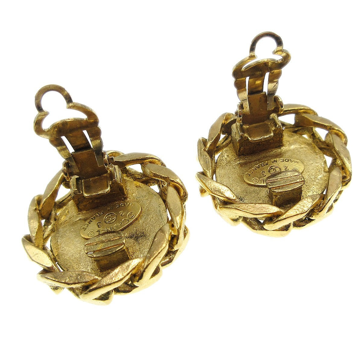 Chanel CC Button Clip-On Earrings Metal with Faux Pearl, GOLD, GOLD_PLATED, Earrings