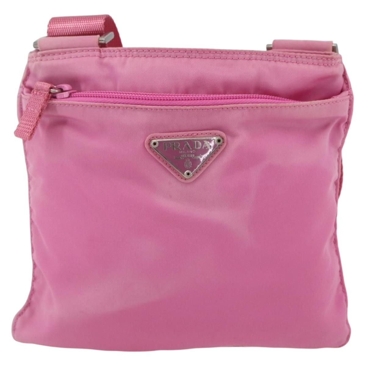 Prada Front Pocket Messenger Bag Tessuto, PINK, NYLON, Shoulder bag