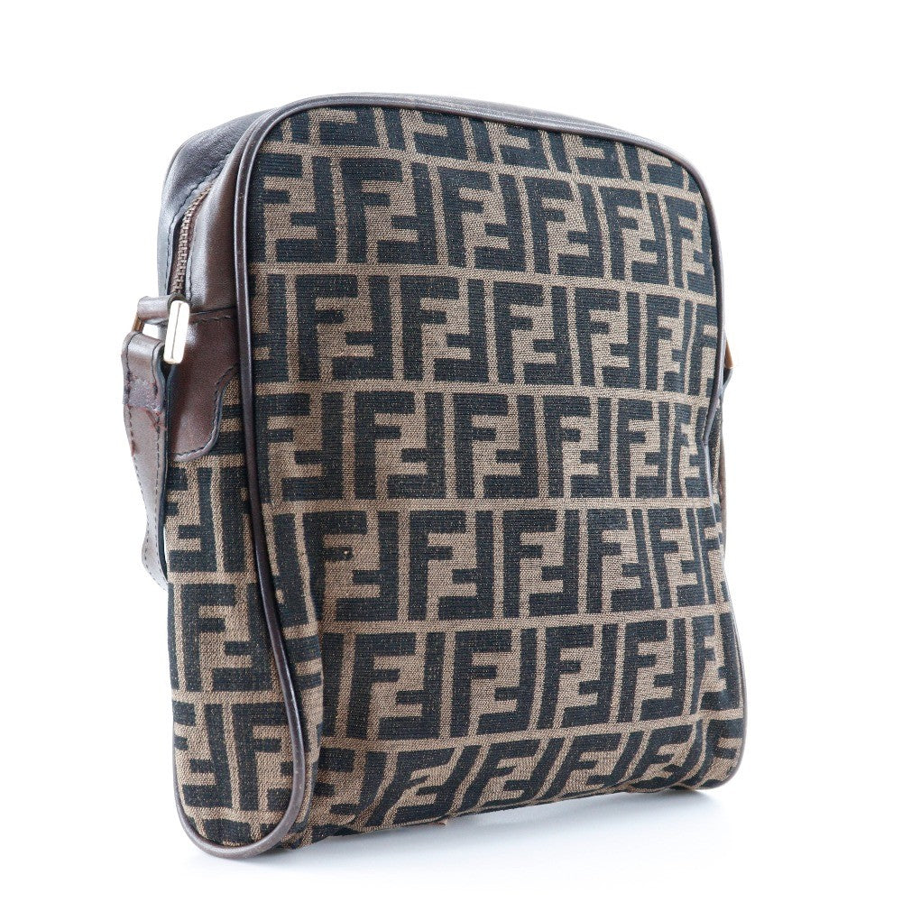 Fendi Logo Zucca Shoulder Bag Zucca, BROWN, CANVAS, Shoulder bag
