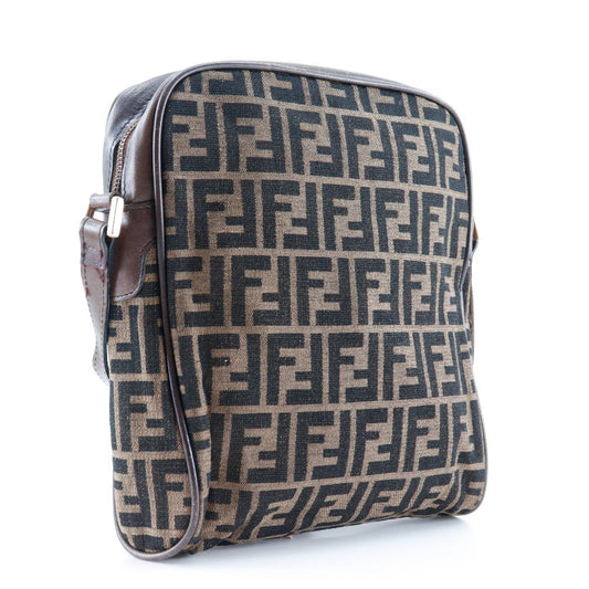Fendi Logo Zucca Shoulder Bag Zucca, BROWN, CANVAS, Shoulder bag